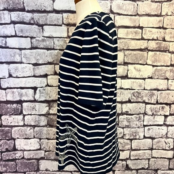 Chico's Navy, White & Silver Short Sleeve Top Size XL - Picture 3 of 8